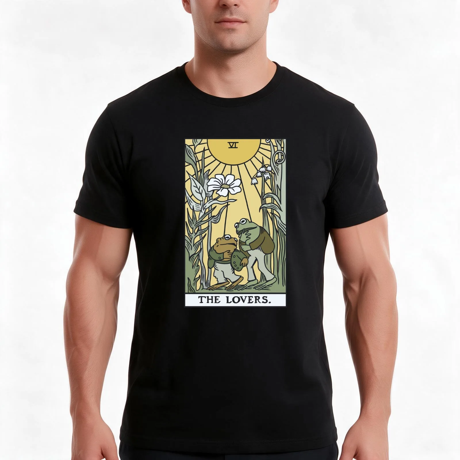 The Lovers Frog Toad Tarot Card Cottagecore Frog Lover T-Shirt, Summer Casual Cotton Tee, Oversized Streetwear Tops, 100% Cotton