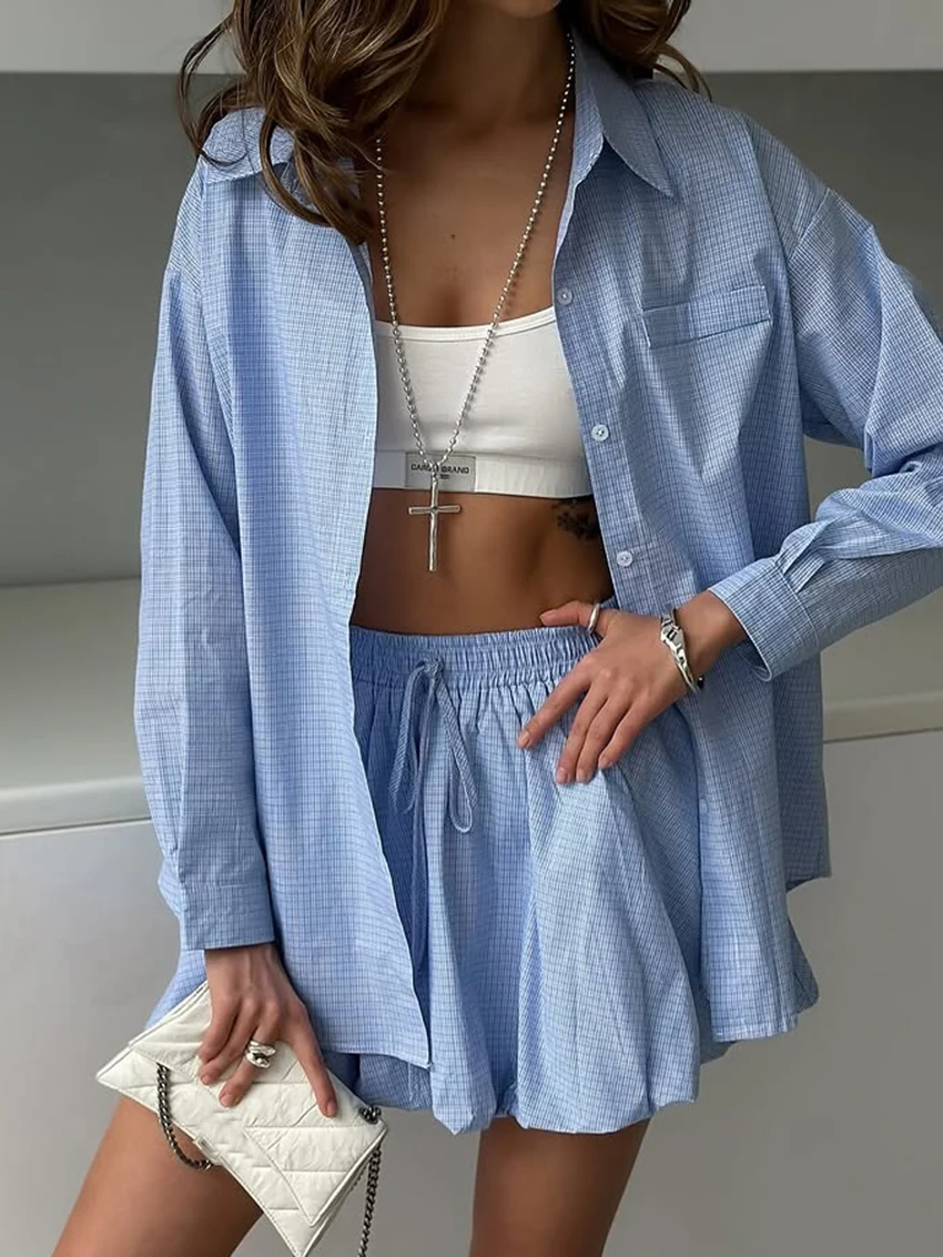 Marthaqiqi Striped Women Nightgown 2 Piece Set Long Sleeve Nightwear Turn-Down Collar Pajama Skirts Casual Ladies Sleepwear Suit