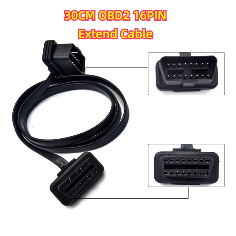 30cm Flat+Thin 16Pin OBD 2 Extender OBD2 16 Pin ELM327 16Pin Male To Female Car Scanner OBD2 Extension Cable Connector