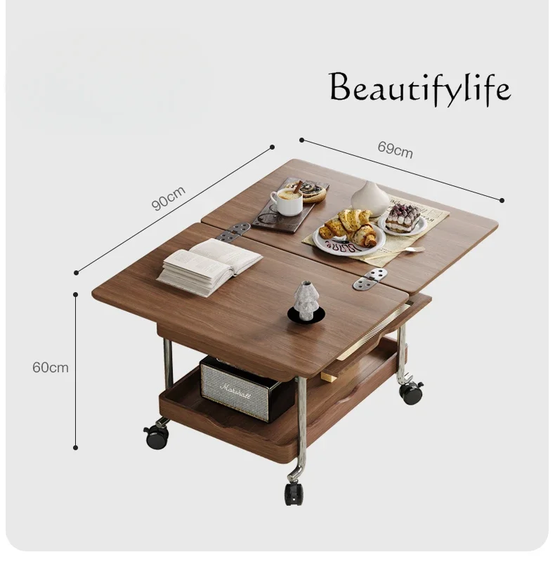 

Nordic medieval style trolley living room balcony movable folding wheeled coffee table sofa side table