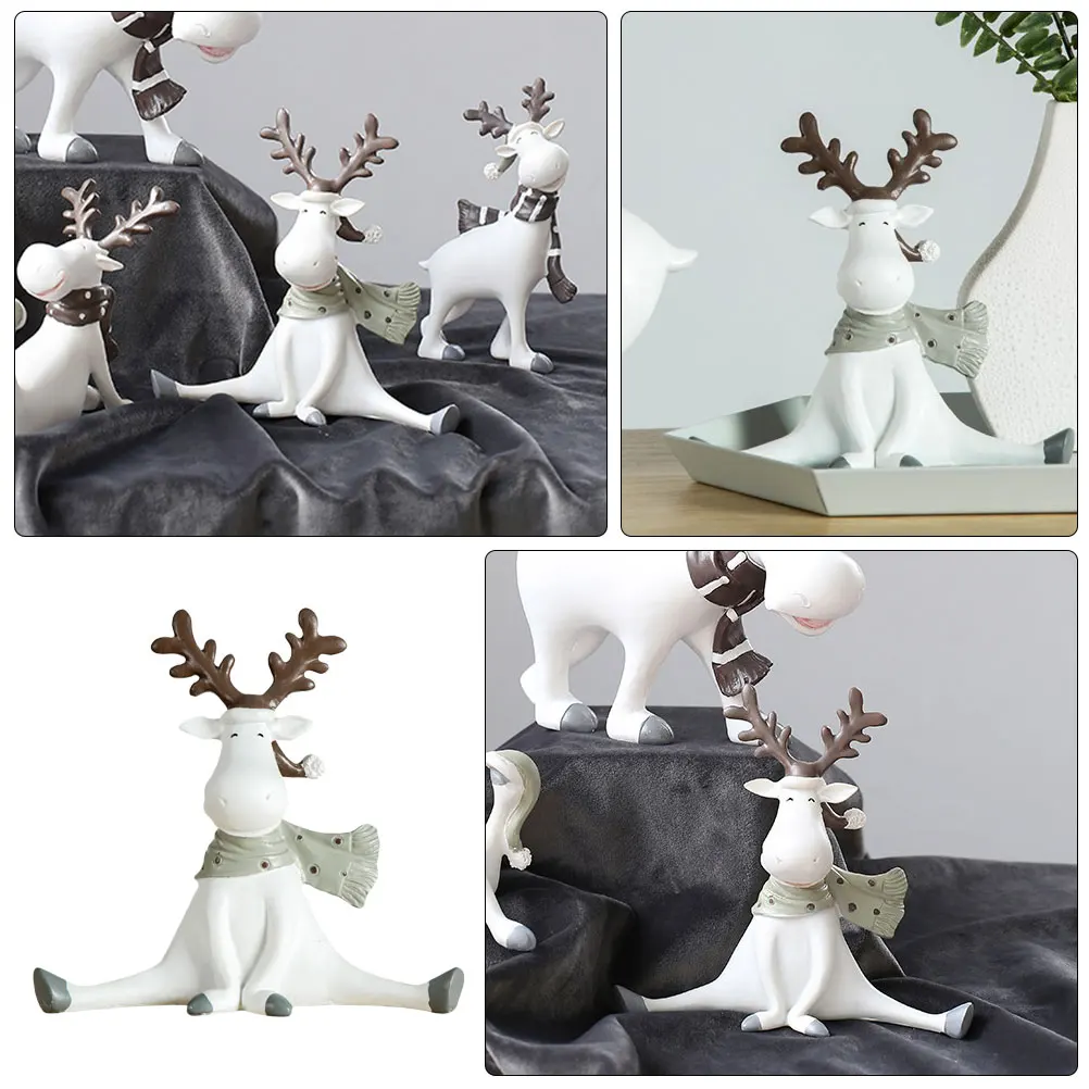 

1pc Deer Ornament Christmas Resin Craft Desktop Decoration Home Office Shop Figurine White Statue Fireplace Small Trinket Model