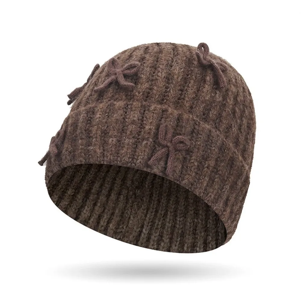 

Повседневная толстая вязаная шапка-бини с бантом, шерстяной пуловер в корейском стиле, теплая однотонная корейская милая шапка с бантом, уличная шапка