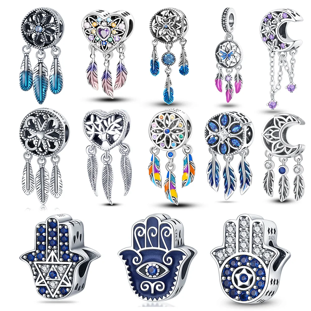Hot Selling 925 Sterling Silver Magic Eye Series Beads Dream Catcher Tassel Charm Suitable Original 3mm Bracelet DIY Gift