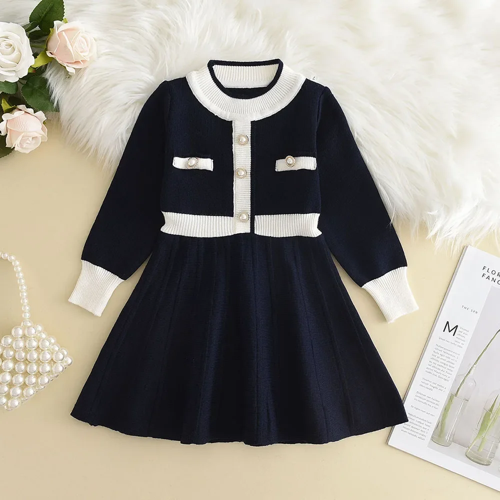 Bär Führer Herbst Winter Mädchen Pullover Langarm Kleid Weste Streifen Party Mädchen Baby Retro Gestrickte Wolle Kleid Casual Vestidos