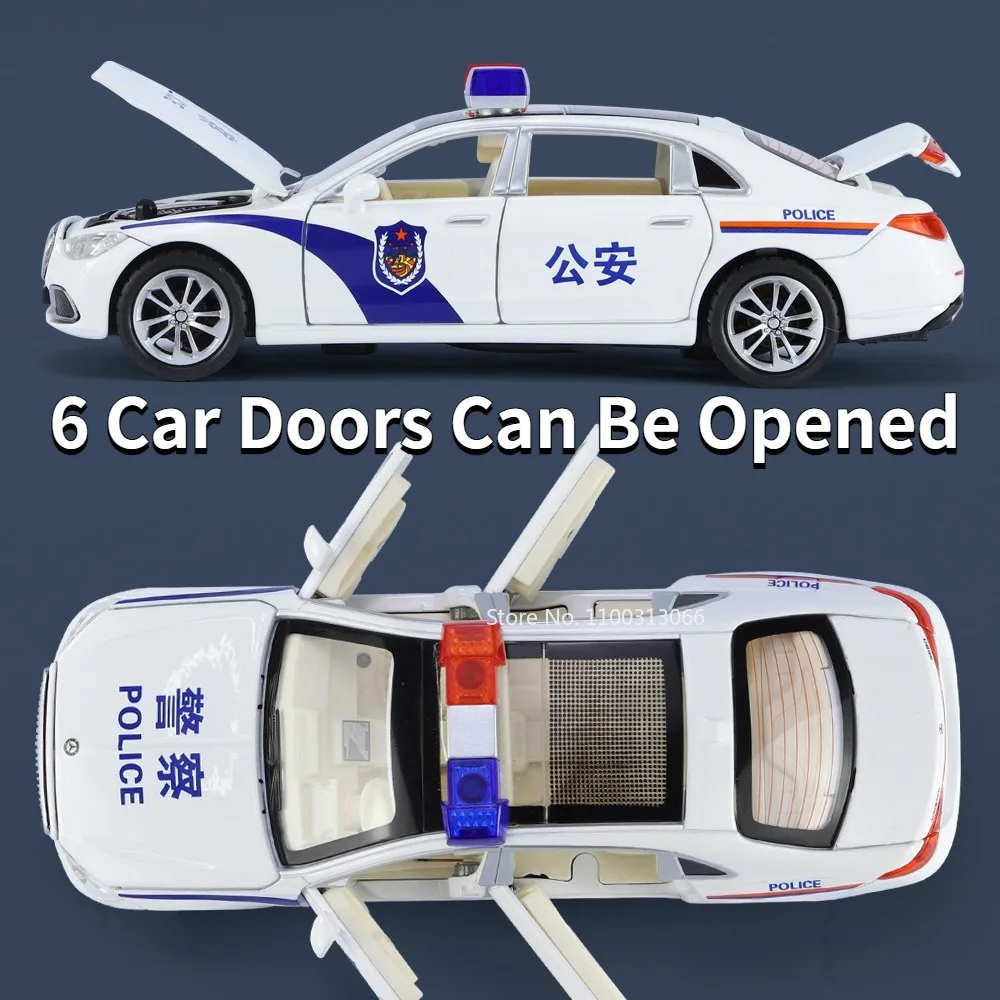 1/32 Scale Alloy Car Model Metal Diecasts S680 Police Car Model with Light Sound Pull Back Function Toy for Boy Collection Gifts