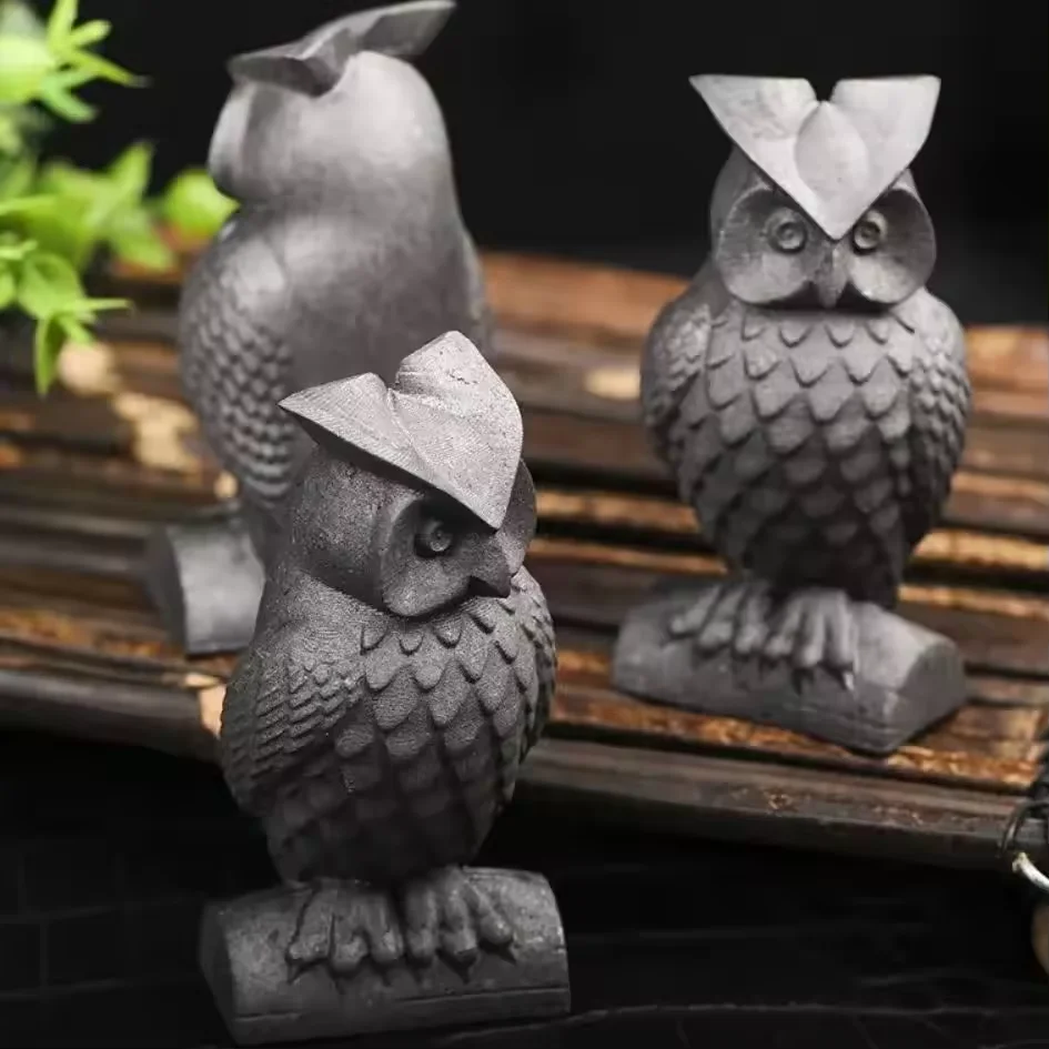 1PC Natural Crystal Shungite Owl Hand Engraving Carving Animal Quartz For Jewelry Modern Home Decoration