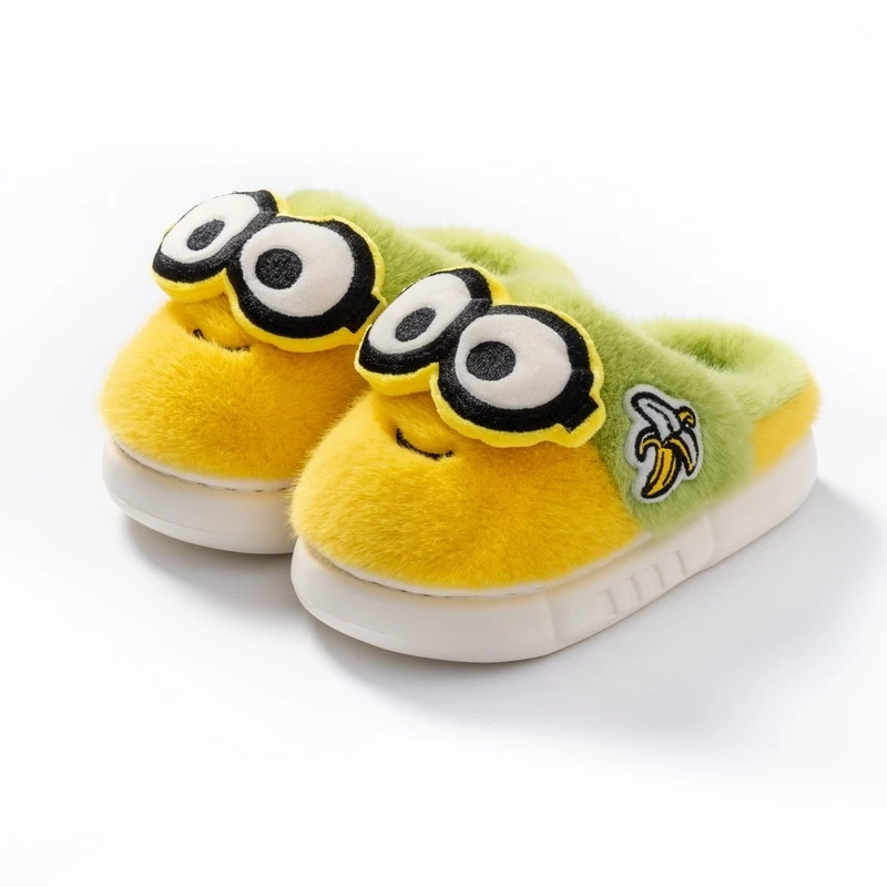 Minions Anime Peripheral Children'S Cotton Slippers Keep Warm 2024 New Indoor Home Furry Mop With Anti Slip And Cute Toe Cover