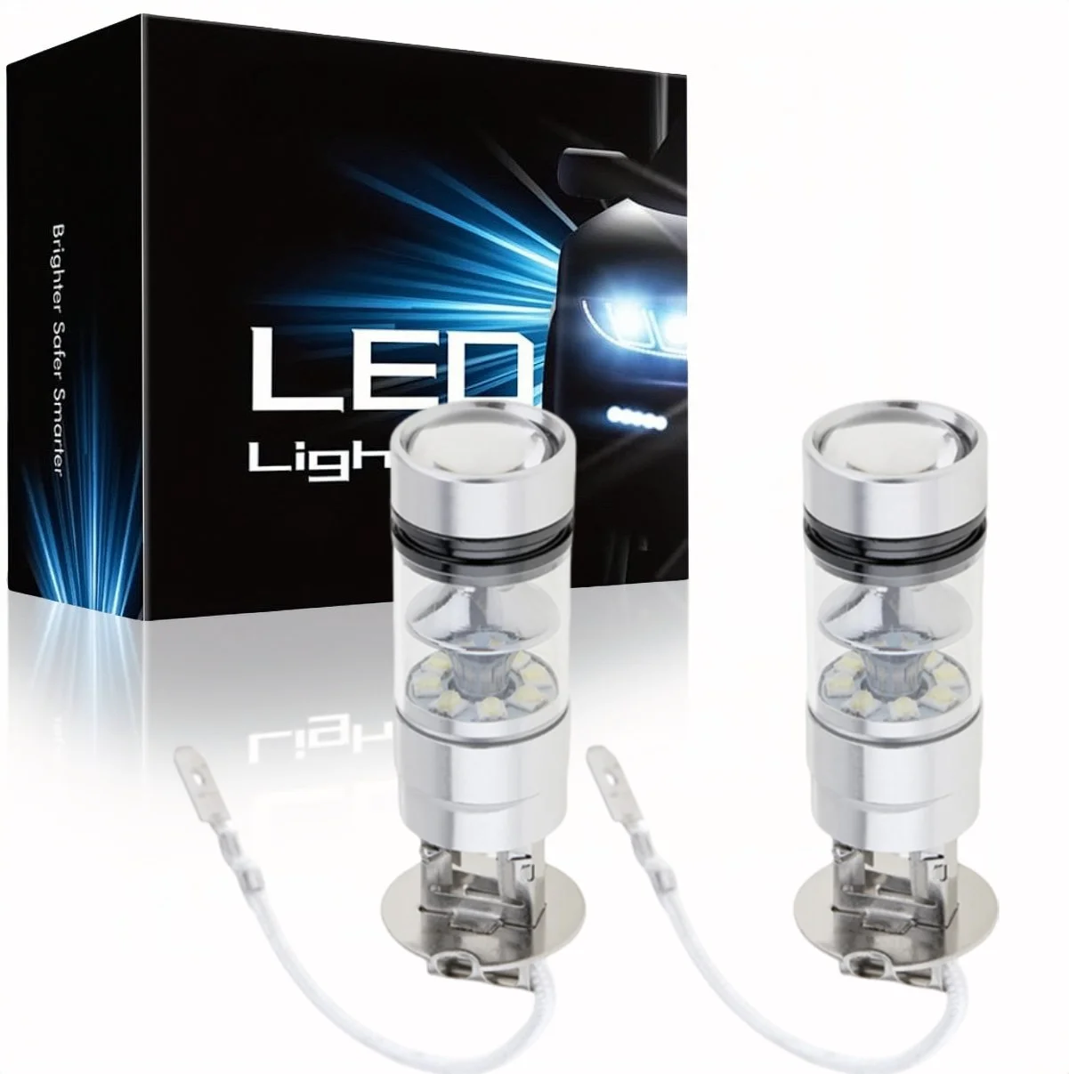 

2x H3 100W High Power LED 6000K White Fog Driving DRL Light Bulbs DC 12V-24V