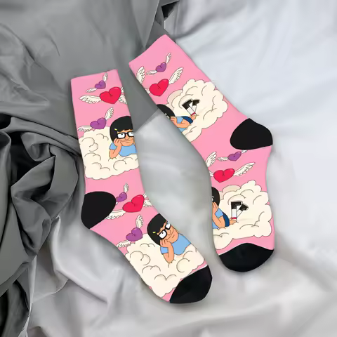 Anime Bobs Funny B-Burgers Socks Anti Skid Stockings Men Comfortable Running Socks Winter Casual Graphic Socks