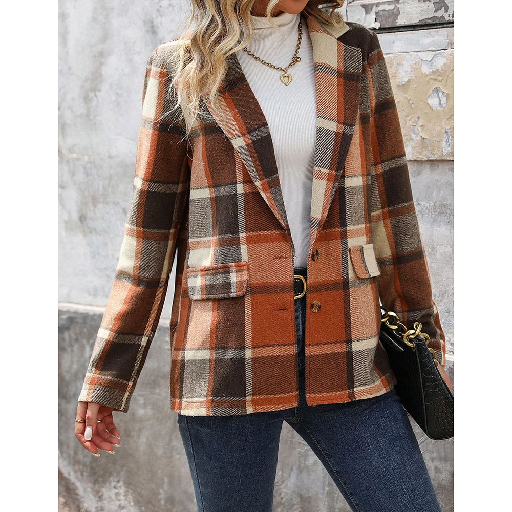 Mia Muse Cappotti da donna Autunno Inverno Moda Plaid monopetto Tasca con bottoni Manica lunga Risvolto Cappotti da donna da ufficio