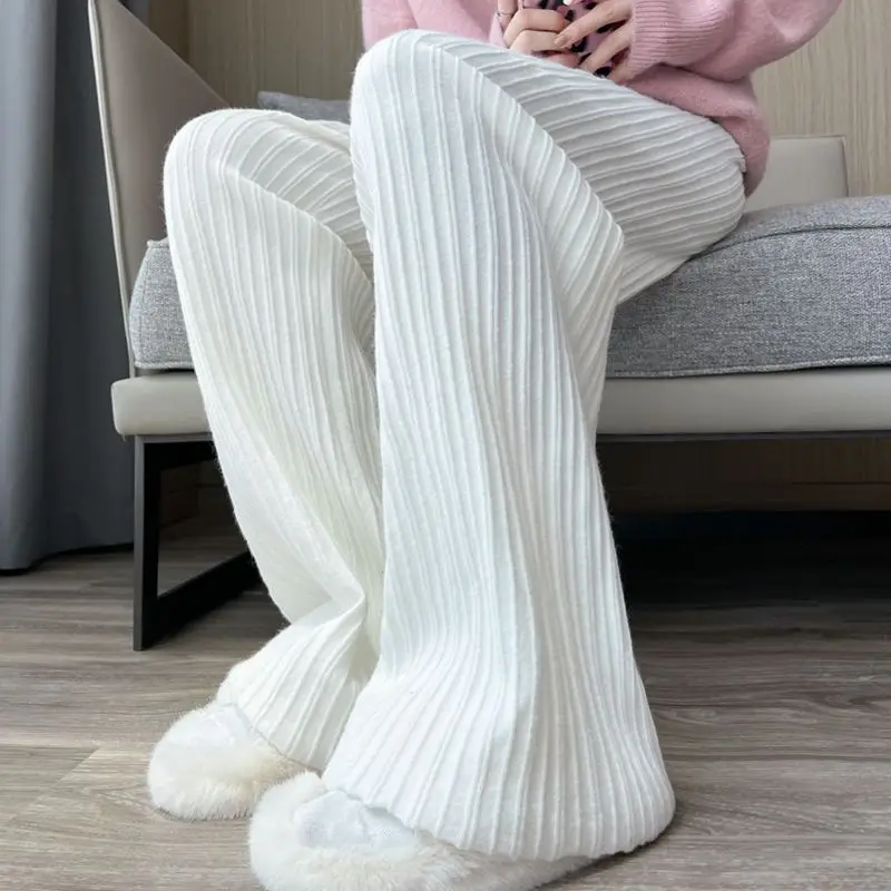 

Casual pants female autumn and winter knitted wide leg pants women high waist draping floor pants loose straight solid pants