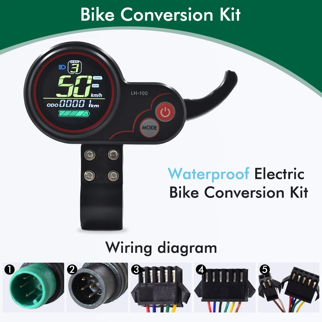 E-bike LCD LH100 Display colorato misuratore 24V-60V SM/spina di connessione impermeabile Display per bicicletta elettrica con USB UART