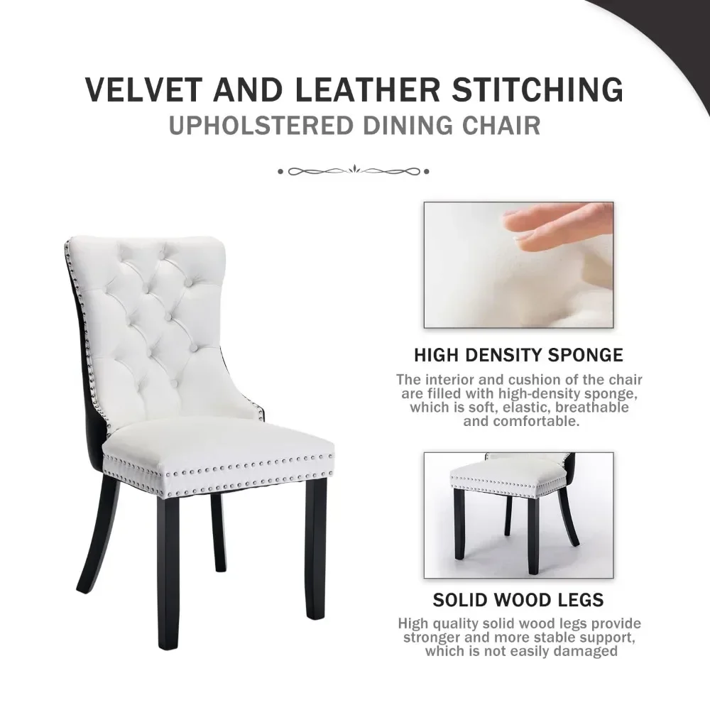 PU Leather Dining Chairs Set of 6, Upholstered Dining Room Chairs with Ring Pull Trim & Button Back, Luxury Tufted Dining Chairs