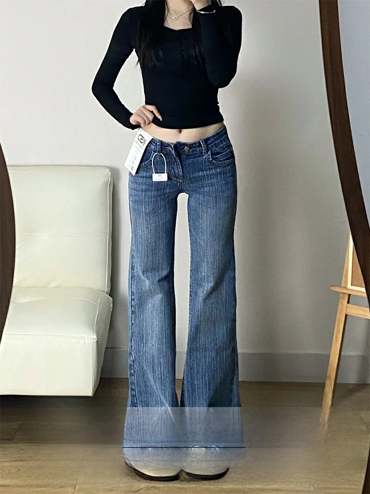 

Американские винтажные теплые прямые джинсы Lazy Thi, женские осенне-зимние утягивающие широкие брюки больших размеров