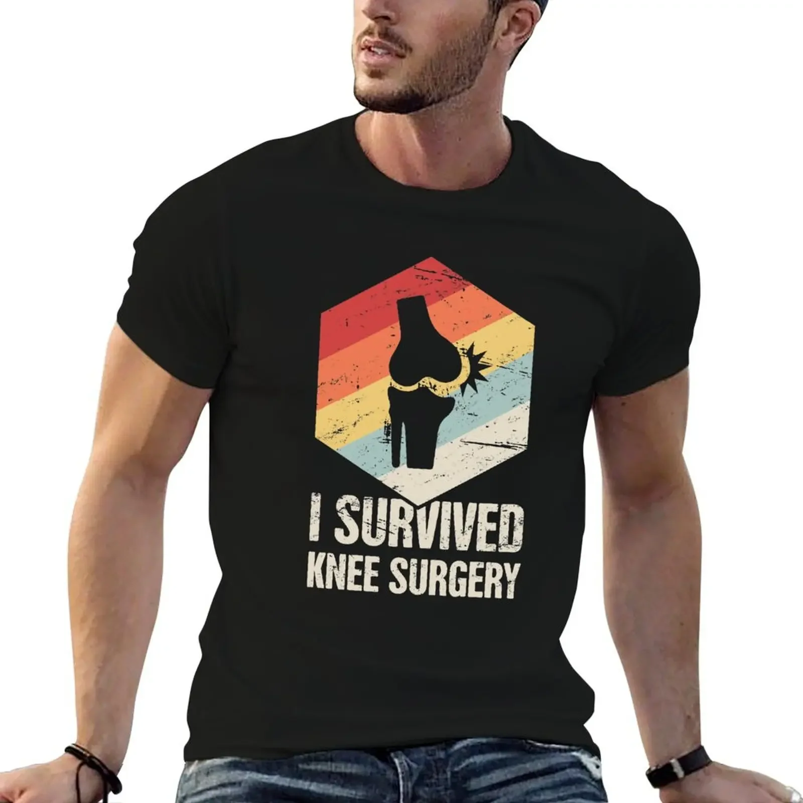 I Survived Knee Surgery Joint Replacement T-Shirt cotton graphic tees new edition t shirt for men