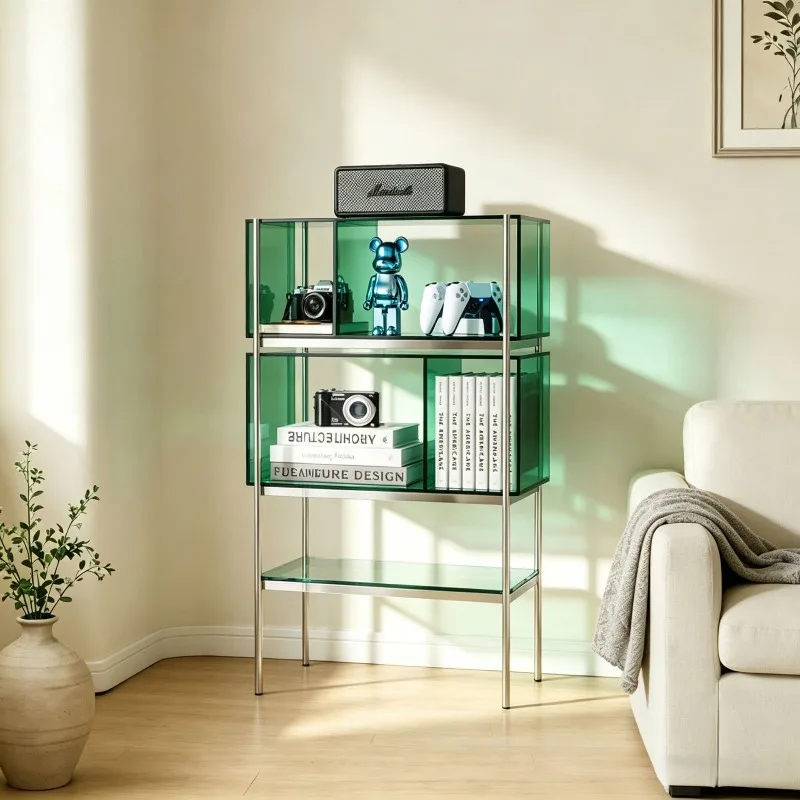 Acrylic stainless steel storage floor simple creative sofa side multi-layer storage bookcase