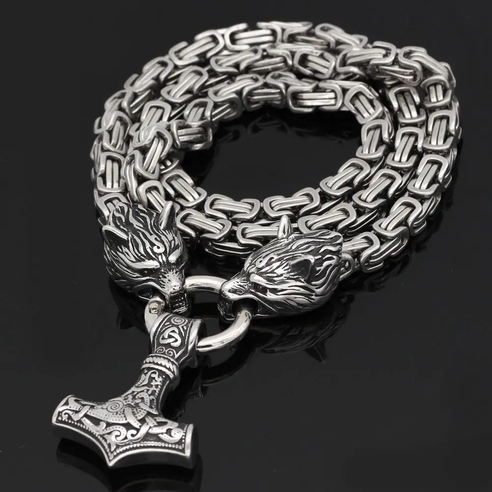 Wolf Head Stainless Steel Pendant Nordic Celtic Wolf Men's Necklace Viking Scandinavian Rune Accessories Norse Amulet Jewelry