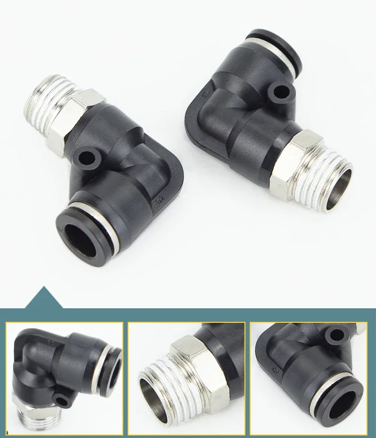 5PCS Right Angle Pneumatic Fast Connector Male Thread Elbow PL8-02/4-m5/6-01/10-03/12