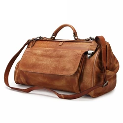 Bolso de viaje Vintage Crazy Horse de cuero genuino para hombre, bolsa grande de viaje, de cuero de vaca, para llevar equipaje, de hombro grande para fin de semana