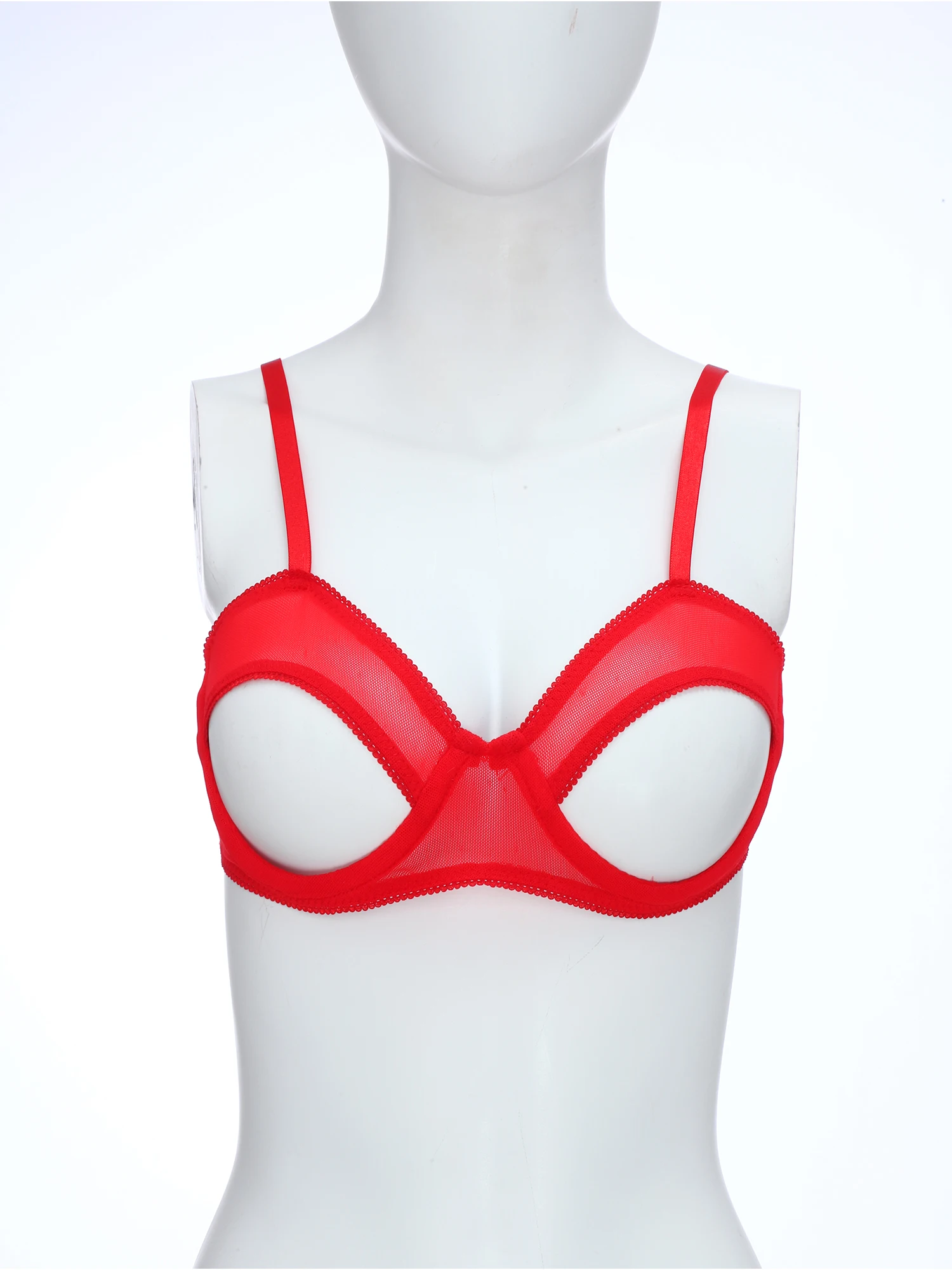 

Women Sheer Mesh Hollow Out Cups Bra Adjustable Shoulder Straps Underwire Push Up Bra Wet Look Lingerie Top Tempting Nightwear