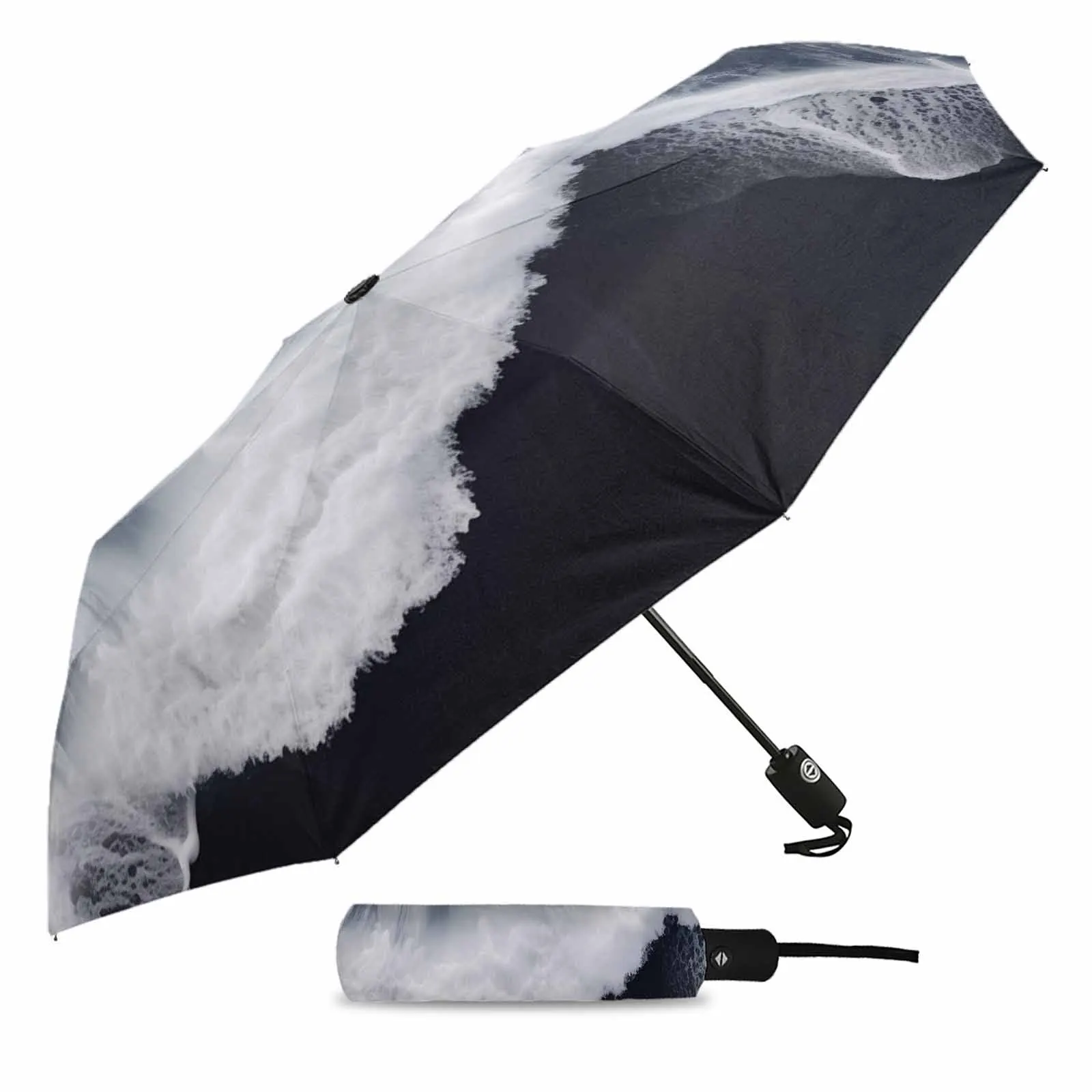 Ocean Black Sand Beach Wallpaper Flower Automatic Umbrella for Rain Foldable Parasol Umbrella Eight strand Outdoor Umbrellas