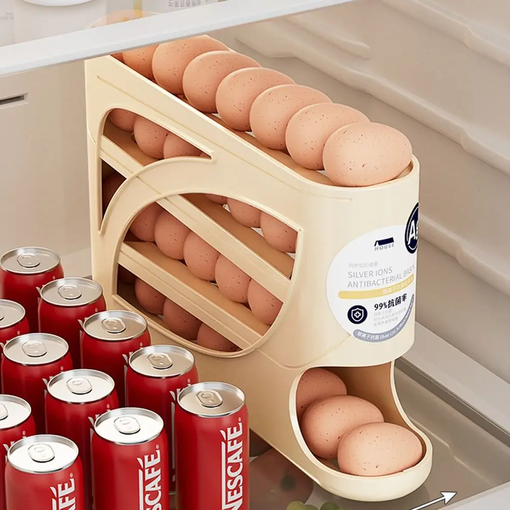 Plastic Automatic Egg Roller Space Saving Large Capacity Egg Roller Rack Four Tier Refrigerator Egg Storage Box