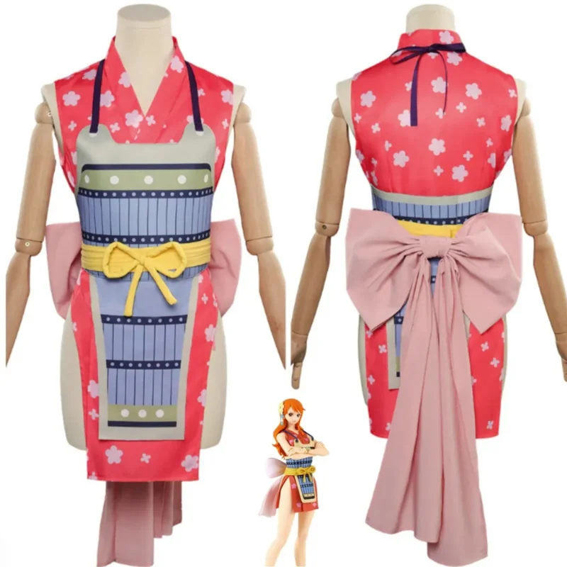Anime Nami Cosplay Costume Wano Kuni Country Japanese Armor Kimono Combat Uniform Wig Woman Sexy Halloween Christmas Suit
