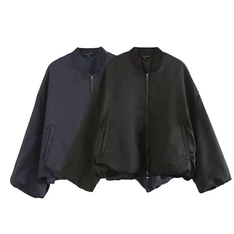 

Spring Fashion Women Loose Bomber Jacket Two Way Zippers Long Sleeve Casual Coat Vintage Female Oversize Top