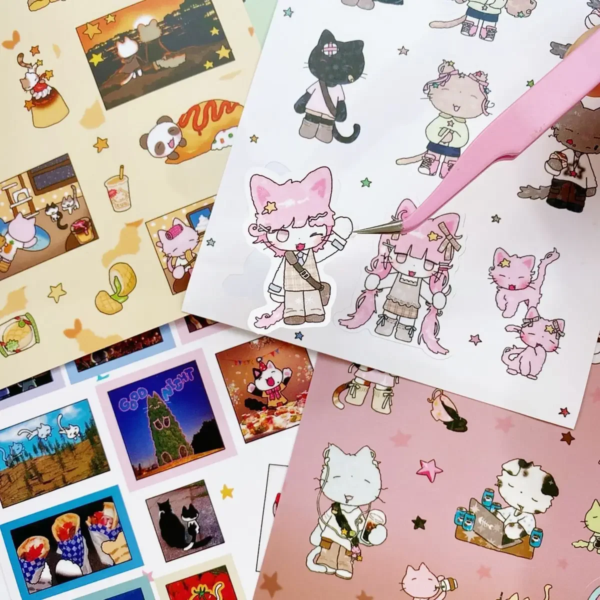 Cat Stickers Korean Stickers Clown Cat Gu Card Stickers Hand Account Material Gu Ben Diy Cute