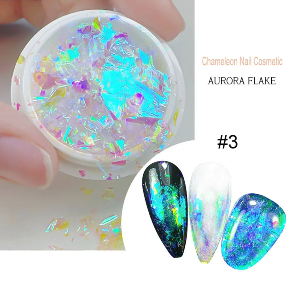 1Jar Aurora Chameleon Nail Opal Powder Polarized Flakes Paillette Sequins Nail Powder Irregular Confetti Nail Art Glitter Flakes