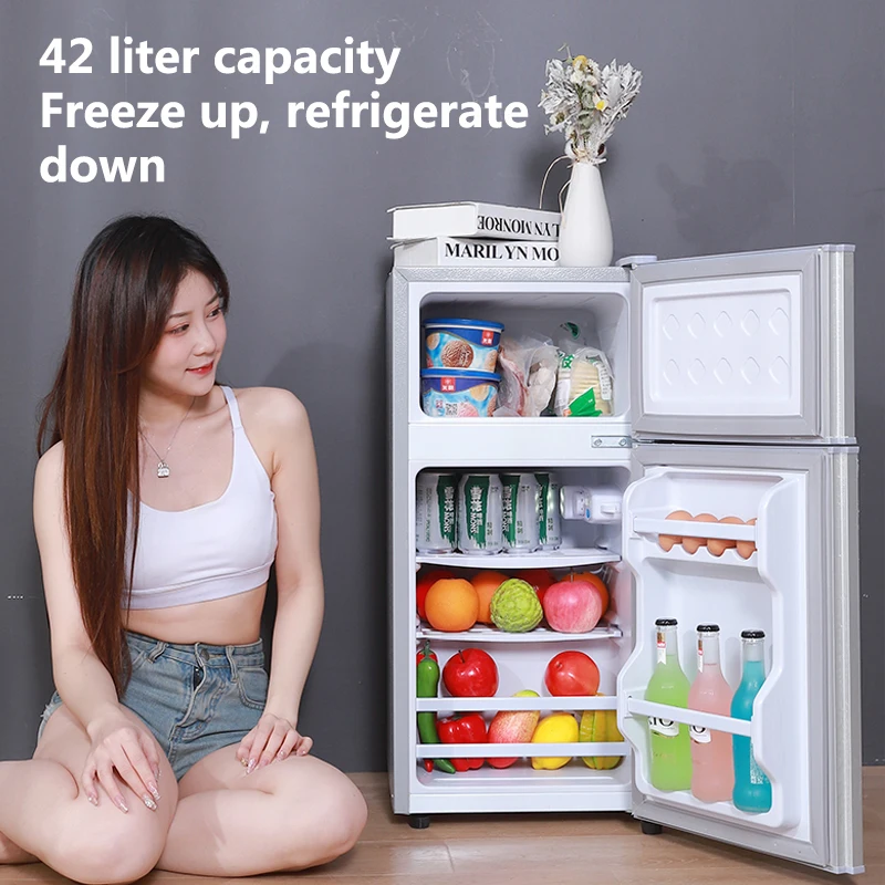 Small Refrigerator Household Small Dormitory Rental with Freezer Refrigeration Mini Double Door Refrigerator 42L 220V