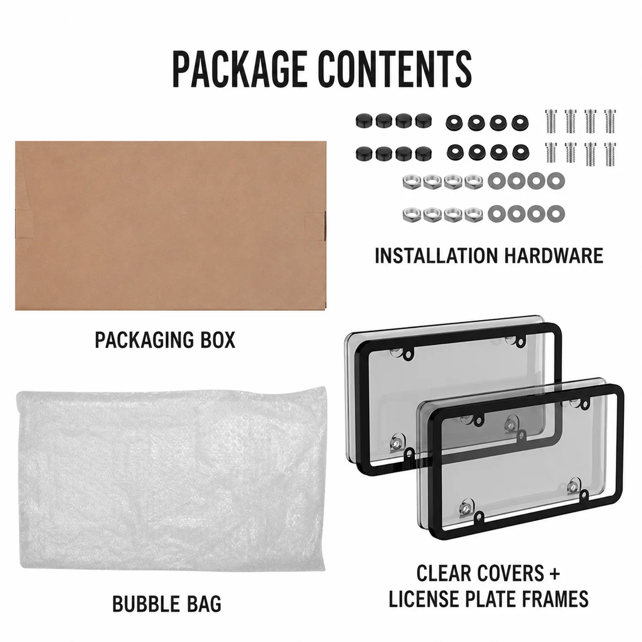 2 Sets US License Plate Cover and Black Frame Kit 12x6 Inch ABS Clear Smoke Plate Protector with Mounting Hardware