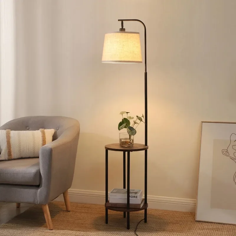 

Floor Lamp with Table for Living Room, 62in Rustic Farmhouse Wooden Floor Lamps, Attached End Table with Lamp for Bedroom,