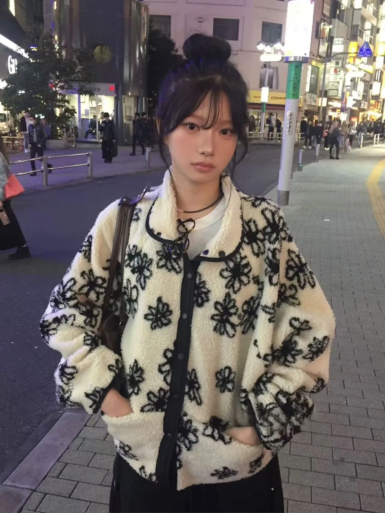 Manteau en fourrure d'agneau Double face pour femme, décontracté, chaud et Sle, Long, Design Floral, coupe ample, adapté aux déplacements, tout hiver