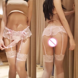 Sissy-Collants à jupe en dentelle pour femmes et hommes, Poudres bombées, String, Culotte Crossdress avec jarretelles, Bas, Lingerie gay, Vêtements de nuit