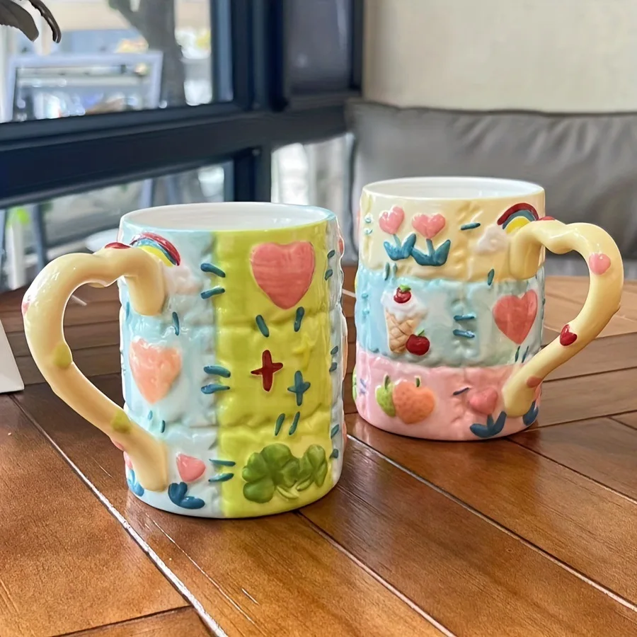 Handmade Patchwork Colorful Macaron Mug Cute Creative Design for Breakfast Coffee Tea