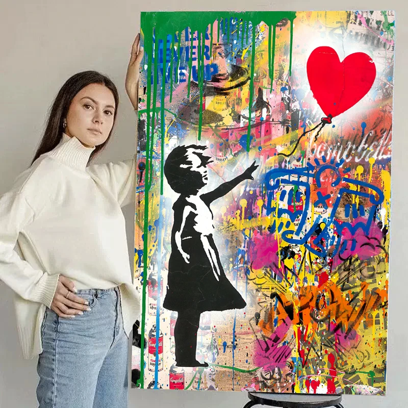 Banksy Art Graffiti Canvas Painting Abstract Little Girl With Balloon Posters and Prints Pop Street Wall Art Picture Home Decor