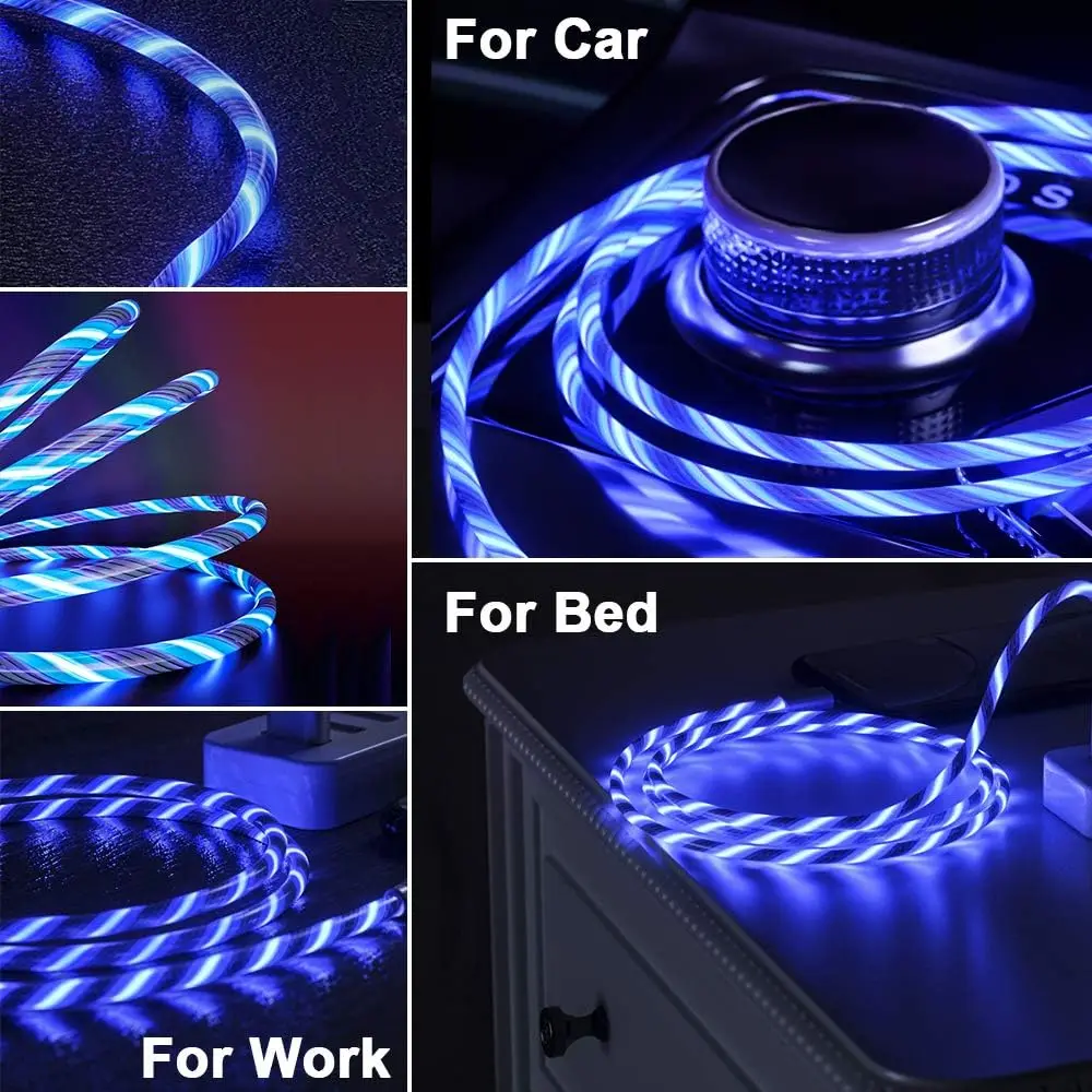 Streamer Charger Cable LED Light Up Lightning TypeC Cable USB Fast Charger Cord  for iPhone 14 13 12 11 Pro Max X XS iPad 9 mini image 2