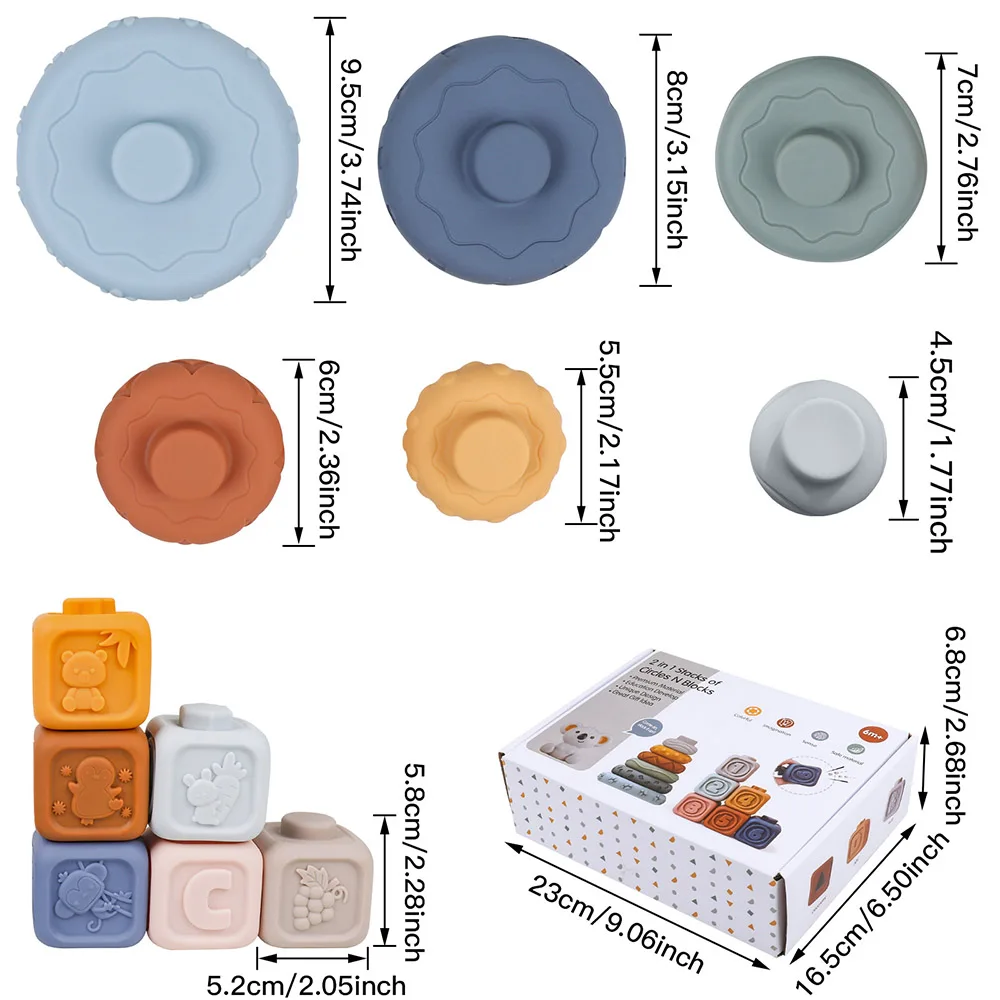 13 teile/satz 2 in 1 Stapel Kreise Und Blöcke Baby Stapeln und Nesting Weiche Bausteine Squeeze Spielzeug, Baby Zahnen Spielzeug