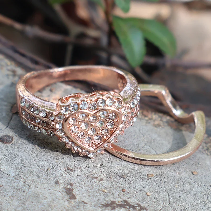 

Jianjie Light Luxury Women's Romantic Heart Shape Full Paved Brilliant Zircon Rings Wedding Charming Accessories Jewelry Trendy