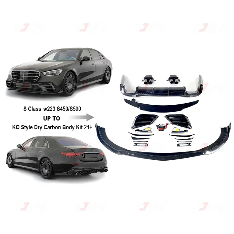 Dry carbon S-class W223 body kit S450 S500 upgraded to B-type front lip rear diffuser rear spoiler wing W223 car body system