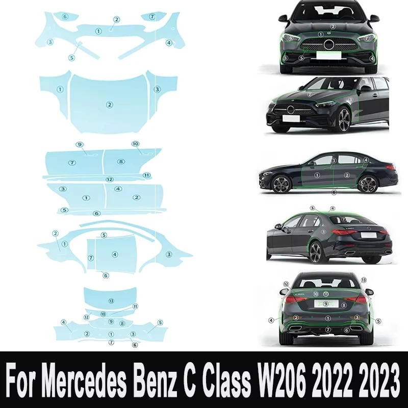 Pre Cut PPF Car Paint Protection Film For Mercedes Benz C Class W206 2022 2023 Kit Clear Anti Scratch Transparent Body Sticker