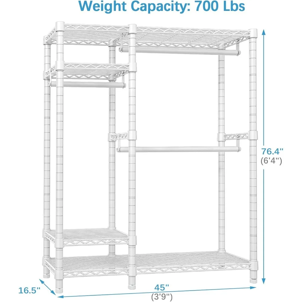 V2 Garment Rack Metal Clothing Racks for Hanging Clothes with 4 Tiers Wire Shelving & 3 Hanging Rods, Free Standing Closet