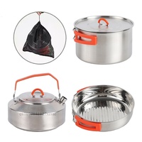 3-piece Outdoor 304 Stainless Steel Pot Camping Portable Folding Pot Set Lightweight Multifunctional Anti Scalding Pot