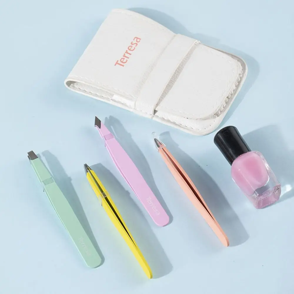 Zestaw pęset do brwi ze stali nierdzewnej, antyodpływanie, skośne klipsy do brwi, płaskie, kolorowe, do usuwania drobnych włosków, depilacja twarzy.