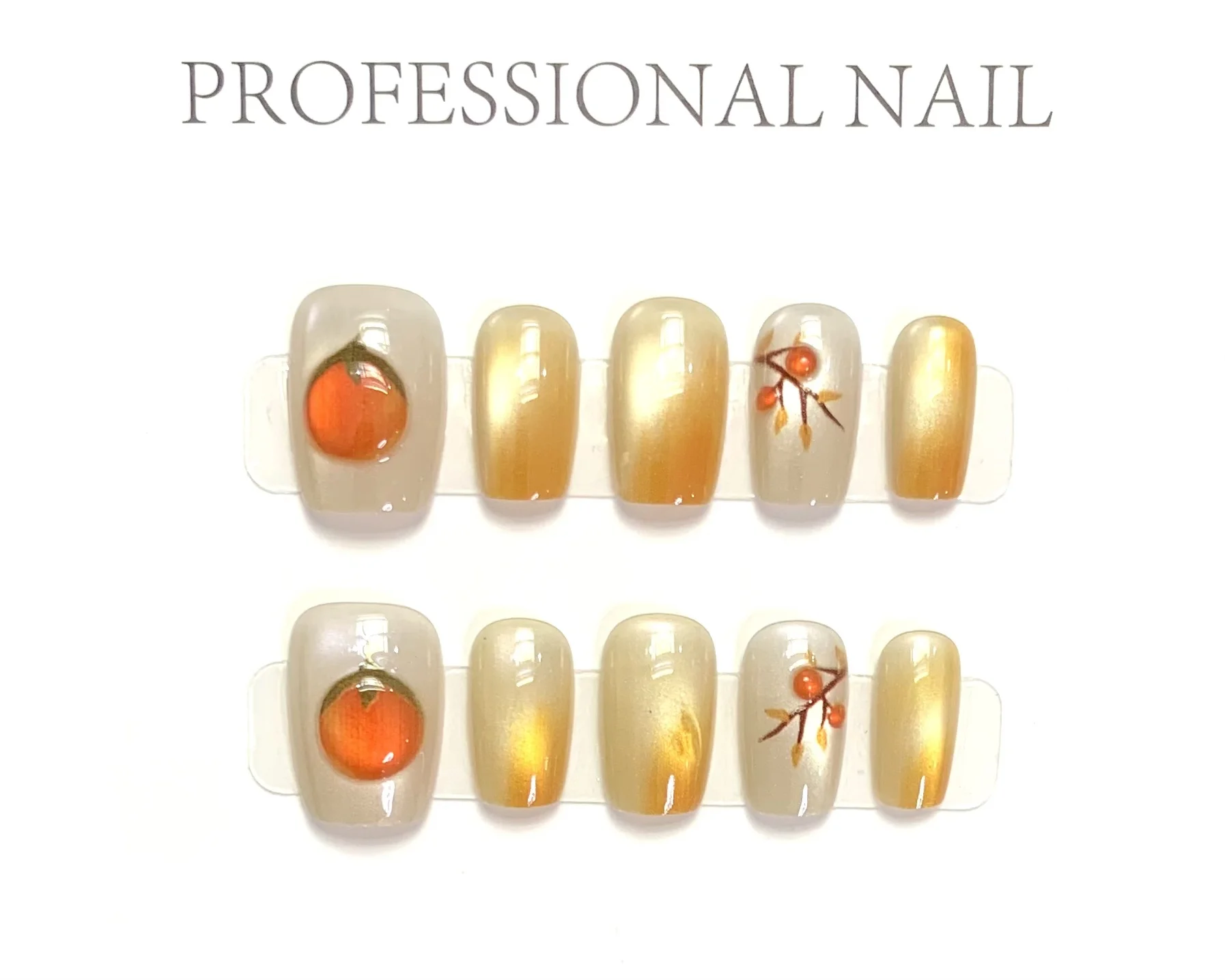 Imprensa artesanal de luxo em unhas, escada ultra curta, design de caqui com ferramentas de 4 peças, abas adesivas super fortes com 10 peças