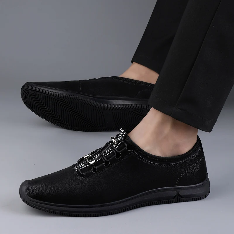 

Genuine Leather Men Black Casual Shoes Luxury Brand New Mens Loafers Moccasins Breathable Slip on Black Driving Shoes