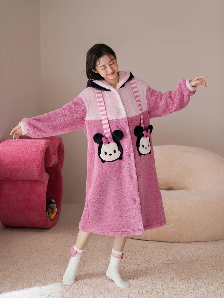 Couple Nightgown Women Winter Coral Fleece Long Loungewear Men Thermal Pajamas Nighty for Ladies Bathrobe Robes Sleepwear