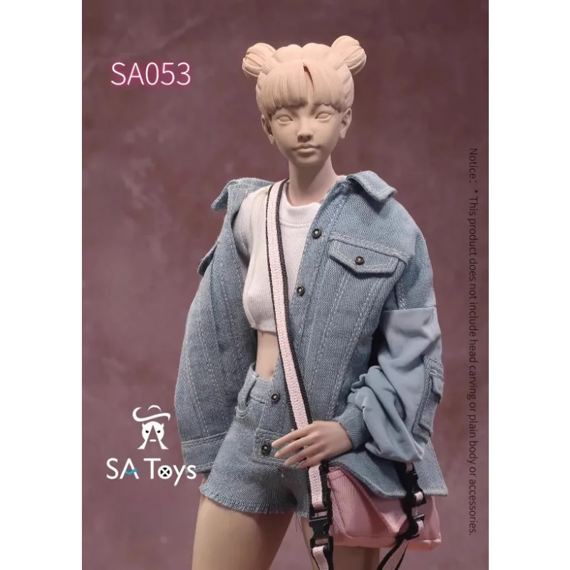 SA053 Muñeca femenina a escala 1/6, abrigo vaquero de verano, camiseta, pantalones cortos, calcetines, modelo de ropa para figuras de acción de 12 pulgadas, cuerpo AT203