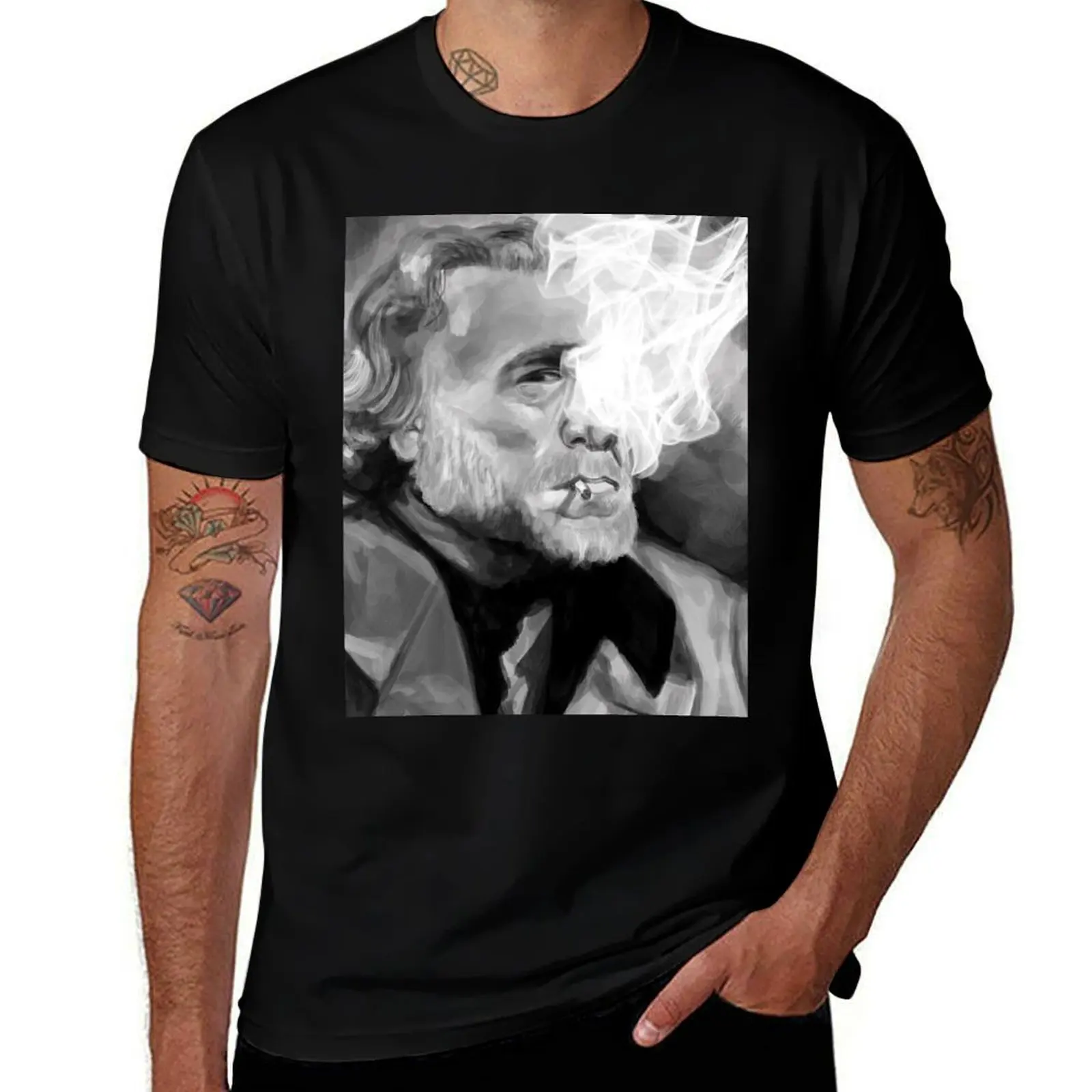Bukowski black and white digital painting T-Shirt Basic Solid Color Short Sleeve T-Shirt